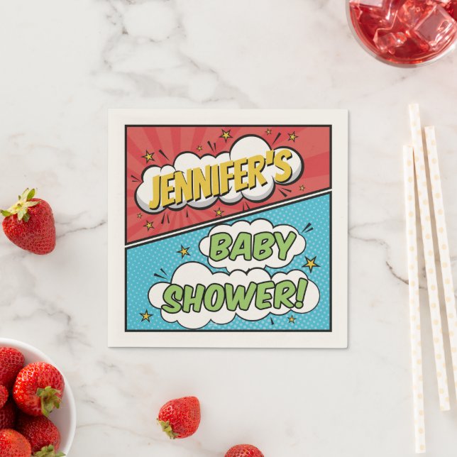 Die Babydusche des Superhero Comic ist ein Kinderb Serviette (Beispiel)
