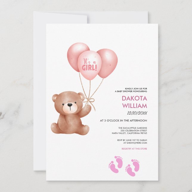 Die Babydusche eines Girl Teddy Bären Einladung (Vorderseite)
