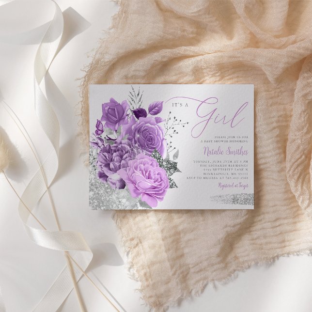 Die Babydusche "Girl Floral Boho" ist modern Lila Einladung (Von Creator hochgeladen)