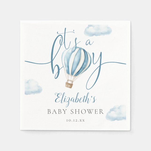 Die Babydusche ist ein Baby Blue Hot Air Ballon Serviette (Vorderseite)