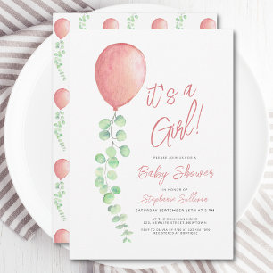 Die Babydusche ist ein Girl Balloon Eucalyptus Gre Einladung