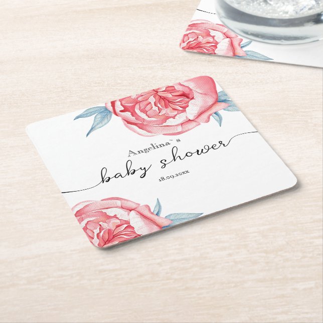 Die Babydusche Papier Untersetzer Peonies (angewinkelt)