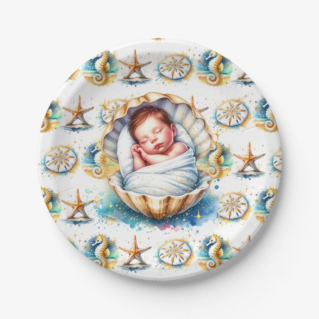 Die Babydusche von Beachy Boy Themed Coastal Pappteller (Vorderseite)