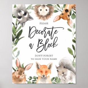 Die Babydusche von Waldtieren dekoriert ein Blockz Poster