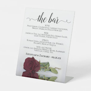Die Bar Elegant Burgund Rose Drinks Menü Hochzeit Sockelschild