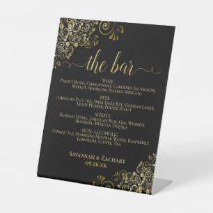 Die Bar - elegante Hochzeitsmenüs aus Gold und Bla Sockelschild