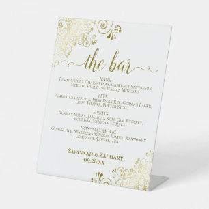 Die Bar - elegante Hochzeitsmenüs aus Gold und Wei Sockelschild