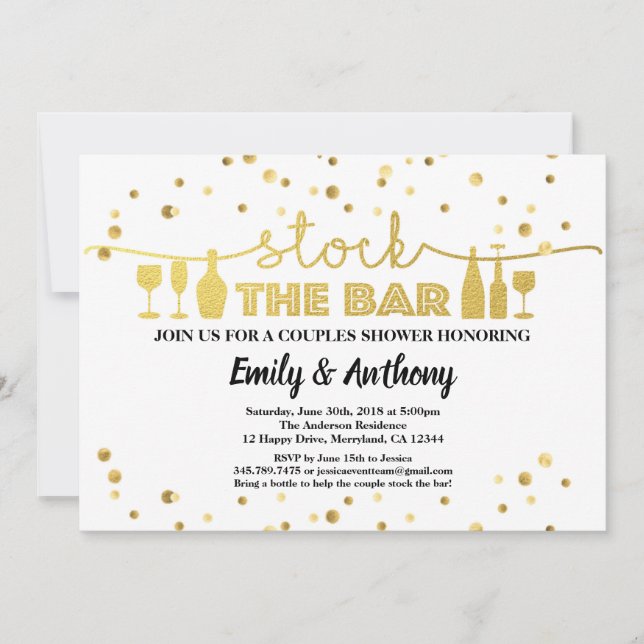Die Bar Engagement Party White & Gold Einladung (Vorderseite)