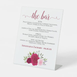 Die Bar - Magenta & Pink Roses Drinks Menü Hochzei Sockelschild