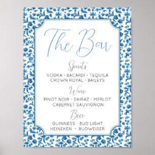 Die Bar Wedding Chintz Blue & White Floral Ditsy Poster