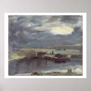 Die Barges on Stour mit der Dedham Church in Dist Poster