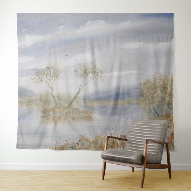 Die Baumwipfel Insel Wasserfarbenwelt Landschaft Wandteppich (Beispiel (Horizontal))