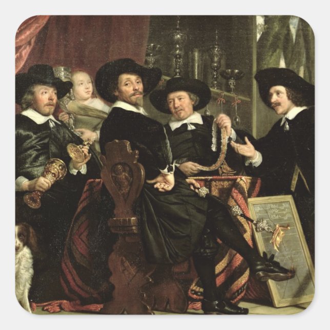Die Beamten der Gesellschaft der Bowyers von St. S Quadratischer Aufkleber (Vorderseite)