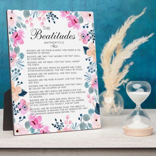 Die Beatitudes Matthew 5:3-12 Blumenbibel Verse Fotoplatte (Seite)