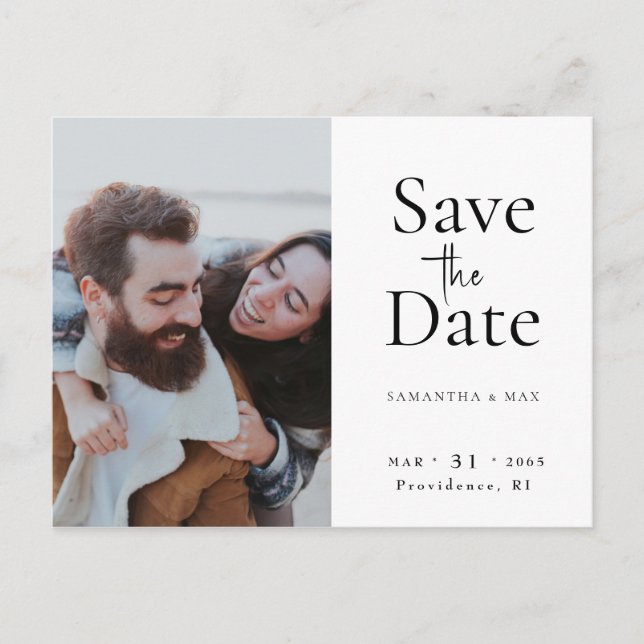 Die beiden US-Fotos Moderner QR-Code Save the Date Postkarte (Vorderseite)