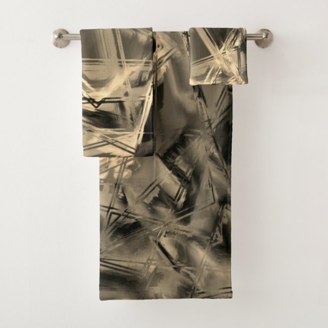 Die beigefarbenen Quadrate mit Pinselstrichen Badhandtuch Set (Insitu)