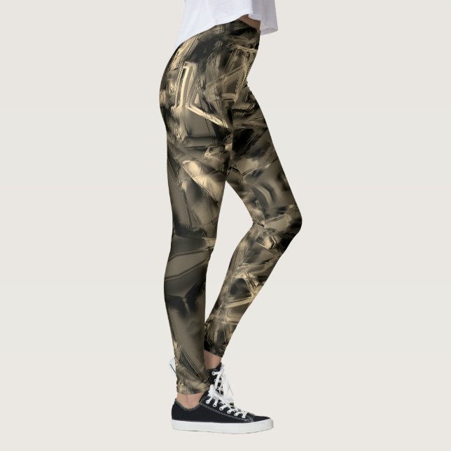 Die beigefarbenen Quadrate mit Pinselstrichen Leggings (Rechts)