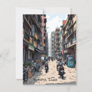 Die belebte Straße im Zentrum von Kalkutta, Indien Postkarte