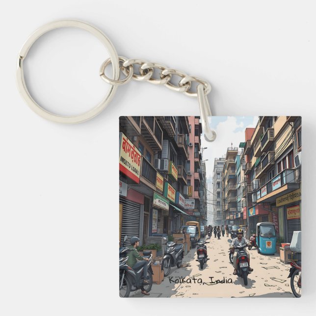 Die belebte Straße im Zentrum von Kalkutta, Indien Schlüsselanhänger (Vorderseite)