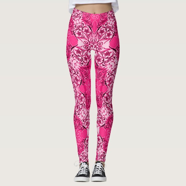 Die beliebtesten dekorativen Pink Rave Party Leggi Leggings (Vorderseite)