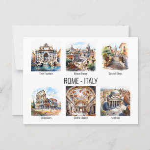 Die beliebtesten Touristenattraktionen Rom Aquarel Postkarte
