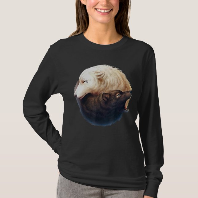 Die Berg-Ying-Yang-Wölfe T-Shirt (Vorderseite)