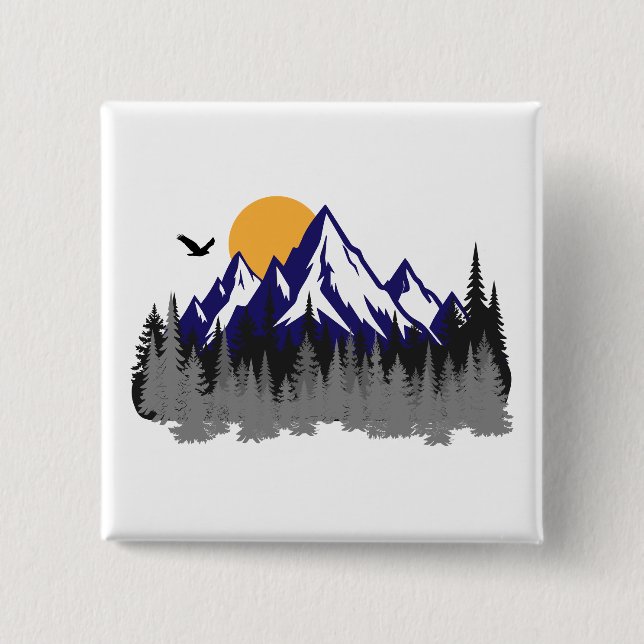 Die Berge Grafik Wandern Button (Vorderseite)
