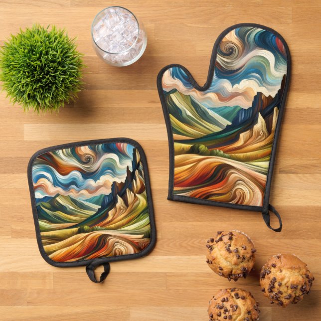 Die Berge   Ofenhandschuh & Topflappen-Set (Oben Unten)