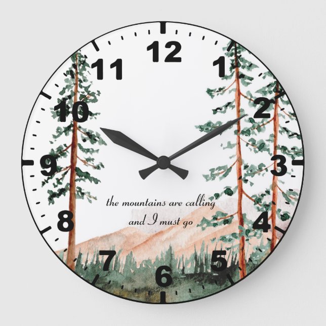 Die Berge rufen an - Berge, Nebel, Kiefern Große Wanduhr (Vorderseite)