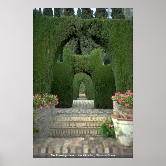 Die berühmten Gärten der Alhambra, Granada, Spanie Poster (Vorne)