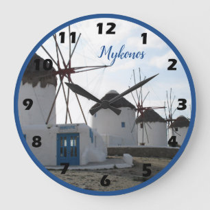 Die berühmten Windmühlen von Mykonos, Griechenla Große Wanduhr