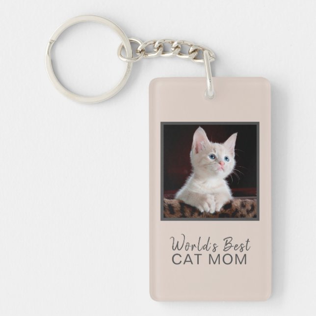 Die beste Cat Mama der Welt Cat Foto Rosa Grau Schlüsselanhänger (Vorderseite)