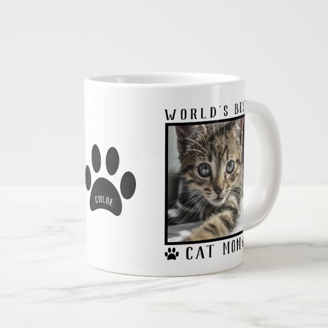 Die beste Cat-Mama der Welt Name Paw Prints Pet Fo Jumbo-Tasse (Vorderseite Rechts)