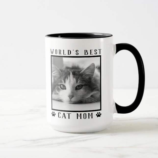 Die beste Cat Mama der Welt, Paw Prints Schwarz-we Tasse (Rechts)