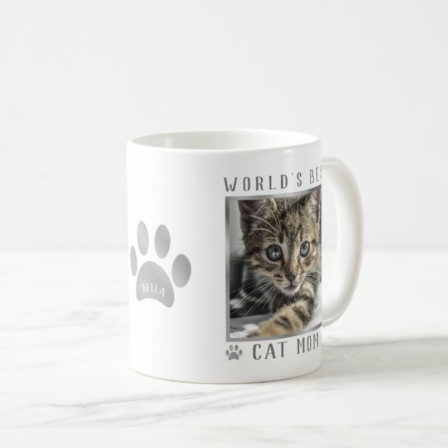 Die beste Cat Mama der Welt Silbergraues Foil Paws Kaffeetasse (VorderseiteRechts)