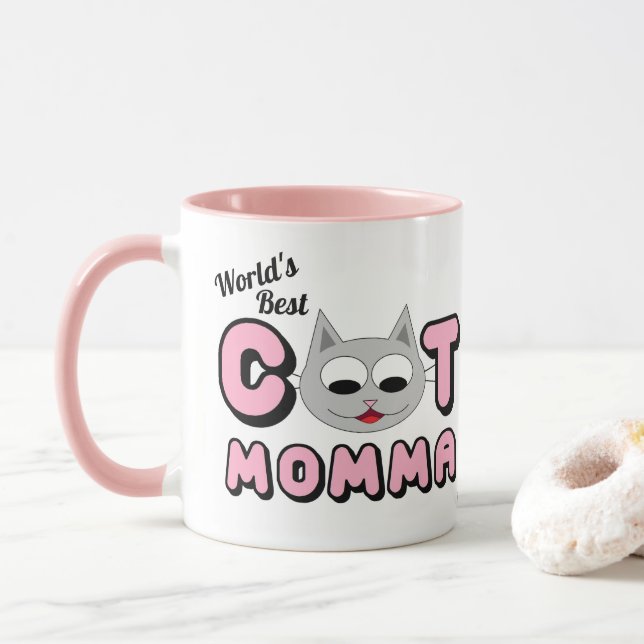 Die beste Cat Momma Pink-Tasse der Welt Tasse (Mit Donut)