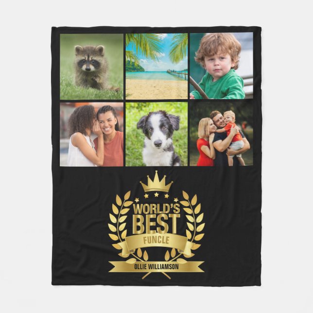 Die beste funktionelle Onkel Foto Collage Gold Bla Fleecedecke (Vorderseite)