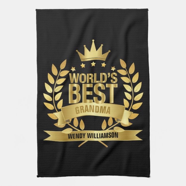 Die beste Großmutter der Welt Gold Black Geschirrtuch (Vertikal)