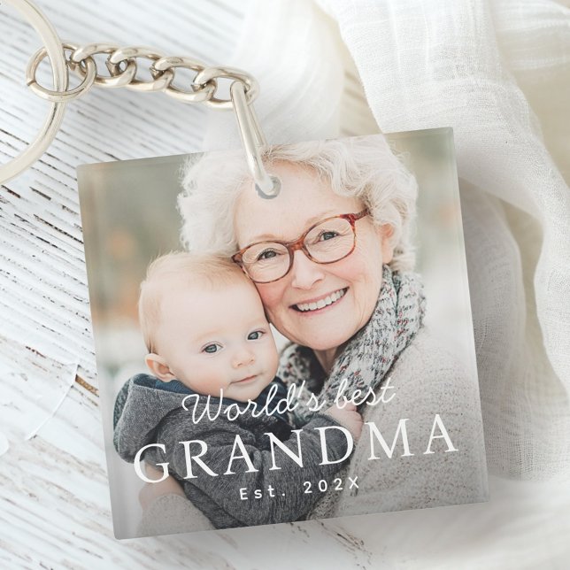Die beste Großmutter der Welt im Foto des vergange Schlüsselanhänger (World's best grandma grandmother est year photo keychain)