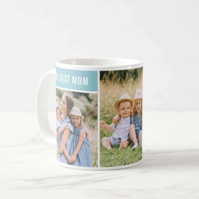 Die beste Mama Aqua Blue Mütter Day Foto Collage Kaffeetasse (Vorderseite Links)