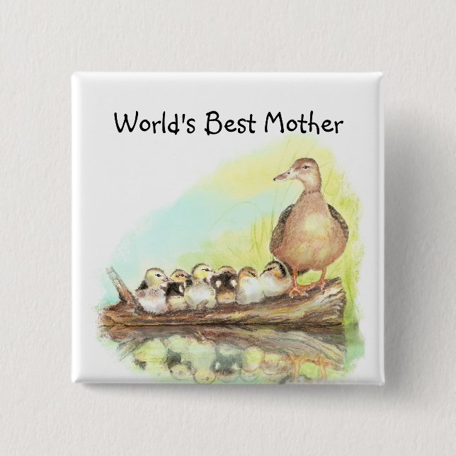 Die beste Mama der Welt mit Duck und Ducklings Button (Vorderseite)