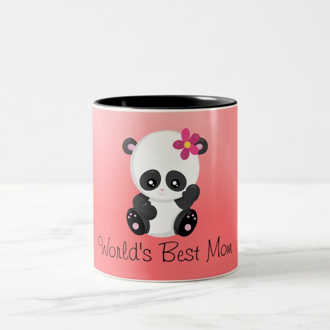 Die beste Mama der Welt Panda Pink und Black Zweifarbige Tasse (Mittel)