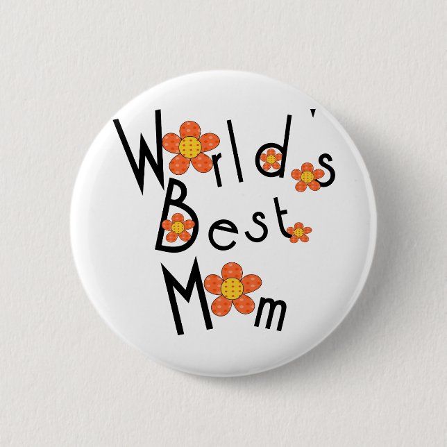 Die beste Mama Funky Blumen Welt Button (Vorderseite)