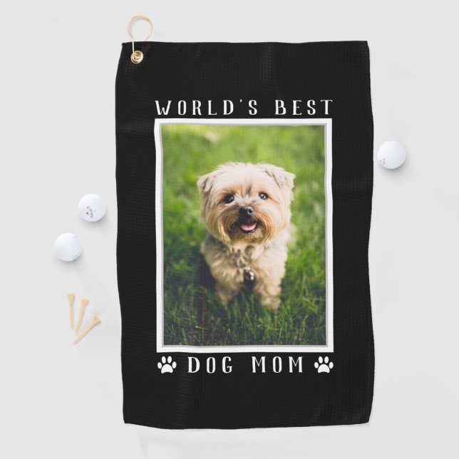 Die beste Mama für Hunde druckt Pet Foto Black Golfhandtuch (Von Creator hochgeladen)