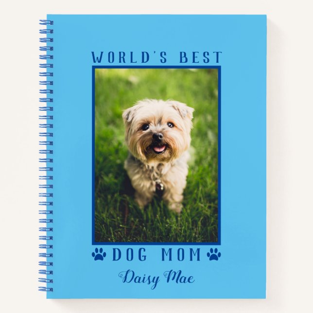 Die beste Mama für Hunde druckt Pet Foto Blue Notizbuch (Vorderseite)