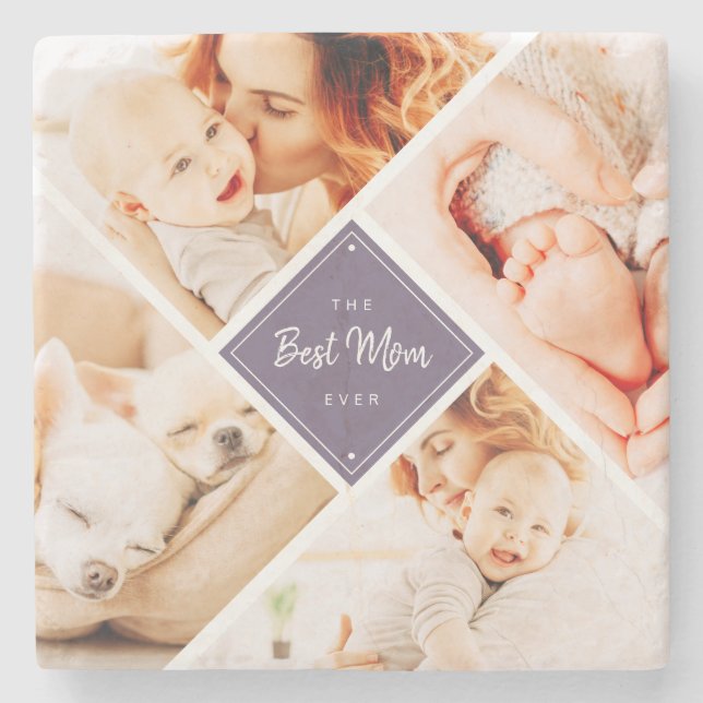 Die beste Mama für moderne, individuelle Fotos Steinuntersetzer (Vorderseite)