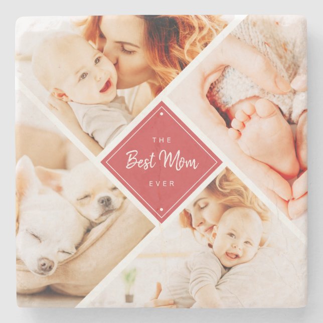 Die beste Mama für moderne, individuelle Fotos Steinuntersetzer (Vorderseite)