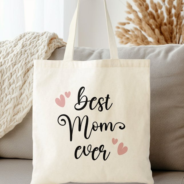Die beste Mutter, die je niedliches Drehbuch gesch Tragetasche (Best mom ever cute script blush pink hearts tote bag)