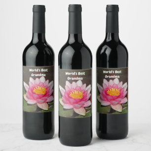 Die beste Oma der Welt - Rosa Wasserlilie Blume Weinetikett