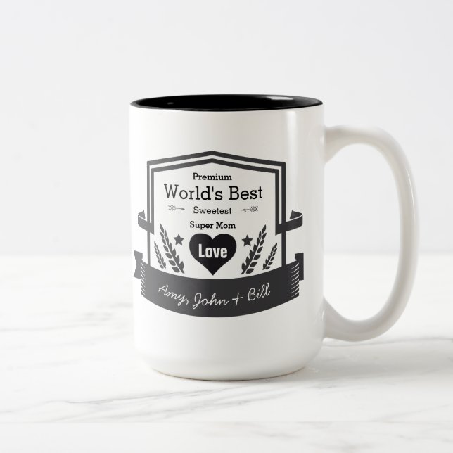 Die beste Super-Mama der Welt personalisieren Lieb Zweifarbige Tasse (Rechts)